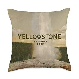 Vintage Yellowstone National Park Retro Old Faithful Geyser Throw Pillow