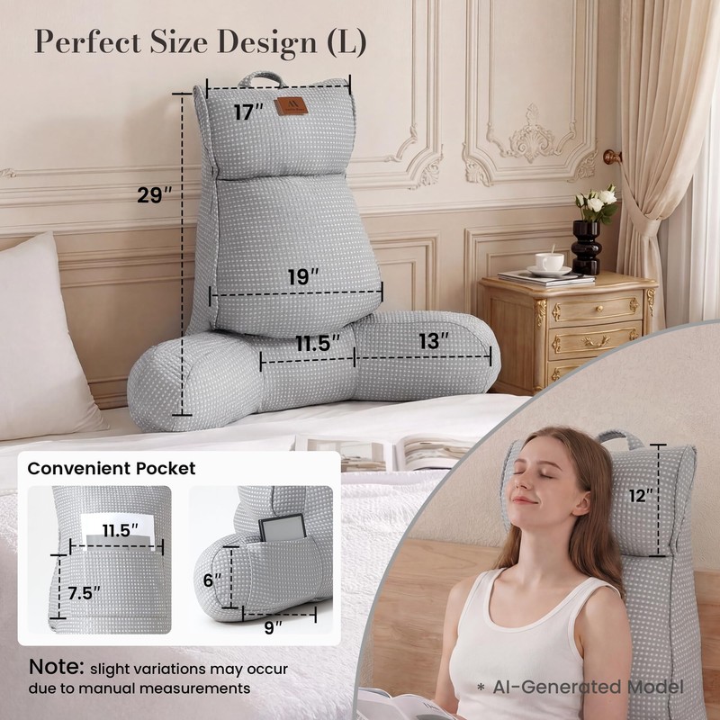 Amélie Home Cooling Reading Pillow with Arms for Adults, Breathable