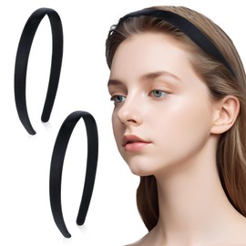 2 Pcs Black Velvet Padded Headbands for Women Black Headband Headband Women Plain Wide Hair Band Hoops Fashion Solid Hairband Non-Slip Plain Hair Bands Soft Vintage Hair Bands(black, 1.5cm)