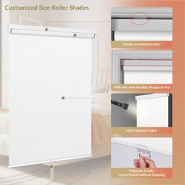 MoDanCeQ Blackout Roller Shades Cordless Roller Blinds for Window Striped Jacquard Fabrics Protecting Privacy UV Protection Luxury Wrinkle Resistant Home Office, Pure White, 23" W x 64" H