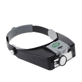 ProsKit MA-016 Personal Headband Magnifier 1.8X 2.6X 5.8X Glass Loupe,GOLDEN BLUE, with LED Light 3 Separated Lens Magnifying Tool