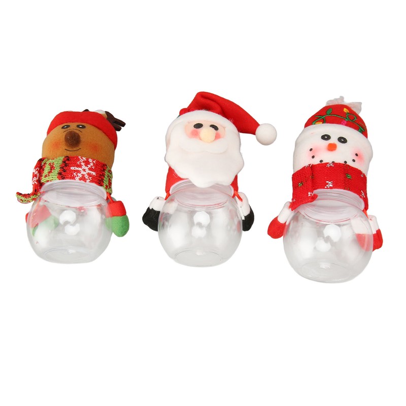 3pcs Christmas Candy Jars Transparent Clear Plastic Biscuits Jars Decorative