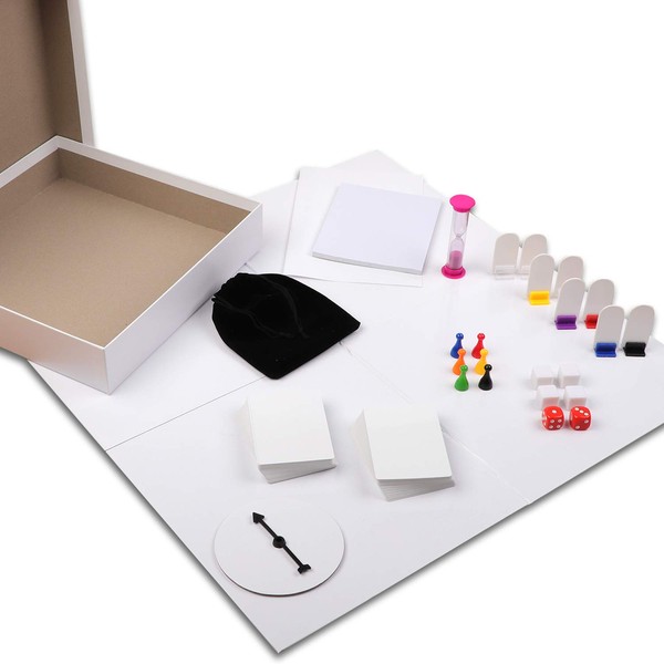 Madanar Blank Create Your Own Board Game DIY 143 Piece Set - Perfect for School Projects: Blank Game Board, Spinner, Playing Cards, Dice, Notepad, Timer, Pawns, Storage Bag, Rules, and Storage Box