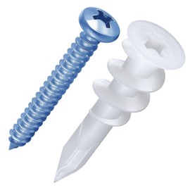 #8 Self Drilling Drywall Anchors, 100PCs Wall Anchors and Screws for Drywall, 50 Self-Tapping/Threaded Plastic Sheetrock Anchors + 50#8 x 1-1/4'' Screws, 75LB Hanging and Mounting (100, White)