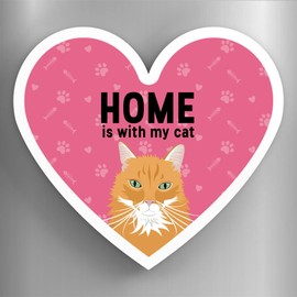 Global Designs Ginger Cats Home With My Cat Katie Pearson Artworks Heart Shaped Wooden Magnet