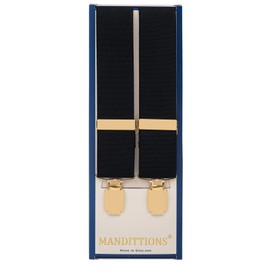 MANDITTIONS XL Black Trouser Braces with 4 Gold Clips 35mm Wide 48 Inches Extra Long