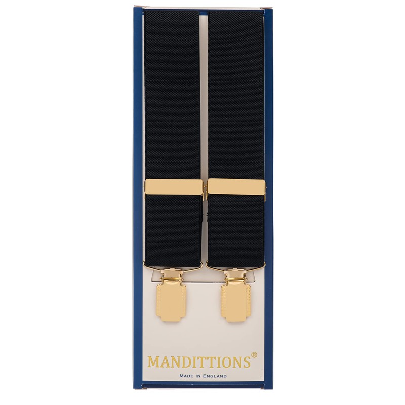 MANDITTIONS XL Black Trouser Braces with 4 Gold Clips 35mm