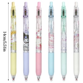 Driflo Sanrio Gel Pens, 6pcs Sanrio Stationery Pens, Gel Pen for Writing, Kuromi Cinamorol Kity Melody School Supplies Black Ink 0.5mm Pen Stationery Set, Gifts for Student