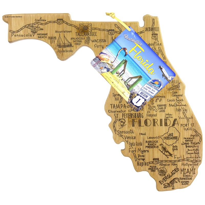 Totally Bamboo Destination Florida State Shaped Serving and Cutting Board,