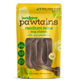 Jack&Pup Pawtains | Made from Real Plantains - Irresistible Aroma and Flavor | Highly Digestible, Grain Free, Long Lasting (Medium- 5 Bones)