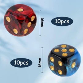 Colored Dice 20 PCS,16mm D6 Polyhedral Dice Set,6-sided Acrylic Dice for Classroom Math Learning Board Games Playing and Rolling (Blue Black and Red Black)