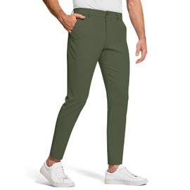 SERAMY Men's Golf Dress Pants 30" Inseam Stretch Skinny Tapered Lightweight Breathable Chino Trousers with Pockets for Casual Work Army Green 33