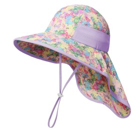 icolor Kids Sun Hat UPF50+ Sun Protection Bucket Hat Toddler Summer Beach Play Hats with Neck Flap for Girl Boy Ages 3~10 (Colorful Butterfly)