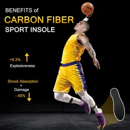Carbon Fiber Insoles for Sport, Foot Support Performance Insoles for Athletes-Reduces Shock to Increase Energy Return & Injury-Preventing, Sport Insole fit for Playing Basketball,Soccer,Running, 245mm