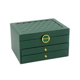 KOOAAICCHI Jewelry Box for Women, 3-Layer Jewelry Organizer, Jewelry Storage Case PU Leather for Earrings, Bracelets, Ring, Necklaces-Green