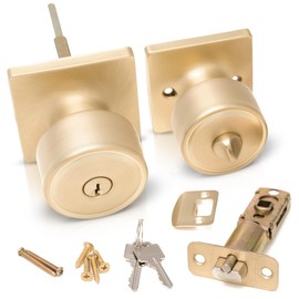 Honeywell Safes & Door Locks - Door Knob with Lock, Brushed Gold, Keyed Entry – Door Locks for Front Door, Bedrooms, and Interior Use – Door Knobs Interior for Homes and Offices - 8103604