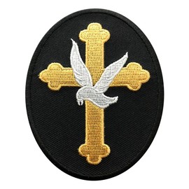 Christian Dove on a Cross Peace 3.5 Inches Patch Iron on sew on