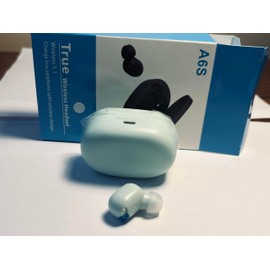 A6S Wireless Earbuds with Charging Case, Black White and Blue, Bluetooth Compatible
