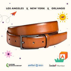 Fenix Orlando Children's Belt for Boys and Girls in Various Colours, Adjustable Leather Belt for Children and Teenagers, Size 55 cm to 75 cm, Nickel-Free Buckle 30 mm Wide, Desert Cognac