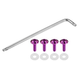 Partuto 1set 1/4" M6 Universal Anti Theft License Plate Screws - Car Security Bolt Fasteners Kits for Car Tag Frame Holder with 4 Silicone Washers - Titanium Alloy Purple