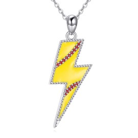 YFN Softball Necklace Sterling Silver Lightning Bolt Softball Ball Pendant Necklace Yellow and White Sport Jewelry for Women Ball Gifts
