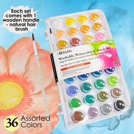 BAZIC Watercolor w/Brush & Mixing Palette, 36 Color Non-Toxic Paint Set, for Hobby Fun Art Supplies Vibrant Painting, Gift for Kids Artists, 12-Pack