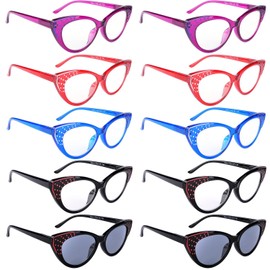 Gr8Sight 10 Pack Cat Eye Reading Glasses for Women Stylish Bling Bling Design Readers +0.5