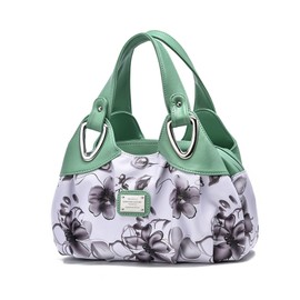 NICOLE & DORIS Fashion Ladies Handbags Elegant Handbags for Women PU Leather Large Capacity Top-handle Bags Floral Bags for Women Green handle/lily