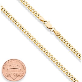 Miabella Italian Solid 18k Gold Over 925 Sterling Silver 3.5mm Diamond Cut Cuban Link Curb Chain Necklace for Women, Made in Italy (Length 16 Inches (women's choker length))
