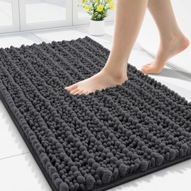 Smiry Bathroom Rugs Mat 30x20, Extra Soft Absorbent Chenille Bath Rugs, Non Slip Rubber Backing Machine Washable Quick Dry Bath Mats for Bathroom Floor, Tub, Shower, Home Decor Accessories, Dark Grey
