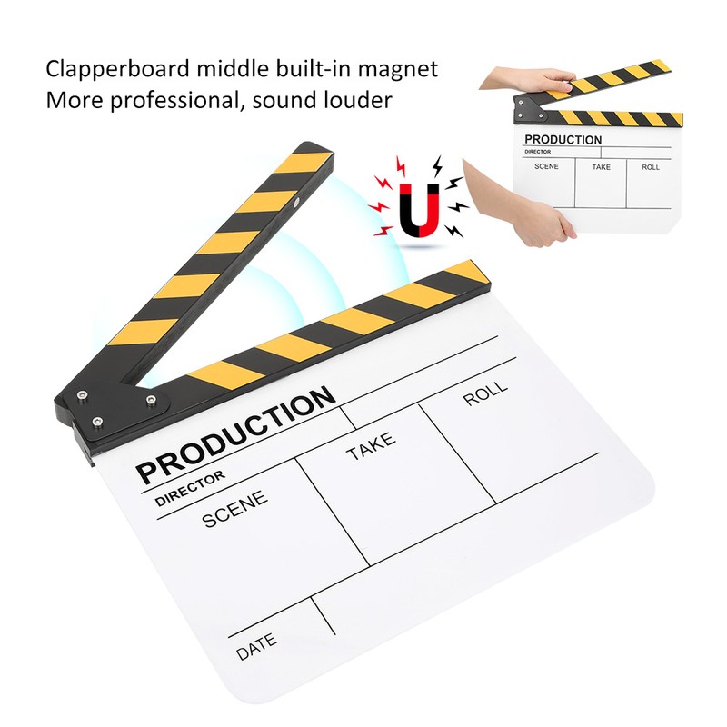 30x25CM Acrylic Clapperboard Director Movie Film BuiltIn Magnet Photography Action