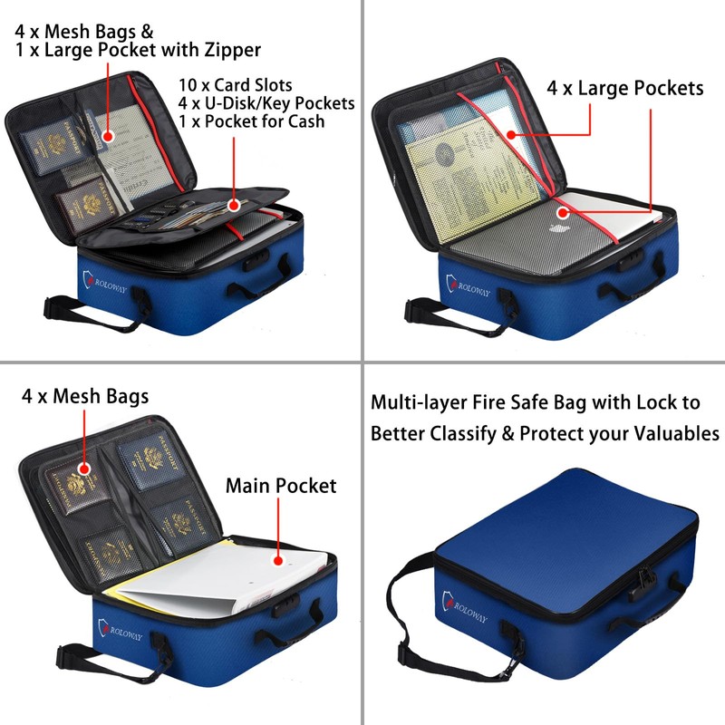 ROLOWAY Fireproof Document Bag with Lock (17 x 11.8 x
