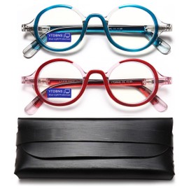 YTDBNS Reading Glasses for Women and Men, Retro Round Blue Light Blocking Reading Glasses, 2 Pack Computer Glasses Readers mit Spring Hinge,2.25