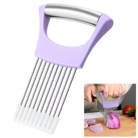 Stainless Steel Onion Holder for Slicing,Onion Slicer Holder, Onion Cutter for Slicing of Onions, Tomatoes,Avocados,Eggs and Other Vegetables,Kitchen Utensils Gift (Purple)