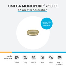 XYMOGEN Omega MonoPure 650 EC - Omega-3 Fish Oil Supplements for Women & Men - with EPA, DHA & DPA - Smaller Softgels with 3X Greater Absorption - Support a Healthy Heart & Cognition (60 Softgels)