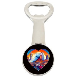 Cleveland Ohio Travel Souvenir Destination Heart Shape Design Magnetic Bottle Opener Single