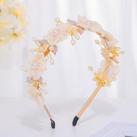 Formery Pearls Flower Girl Headband Gold Wedding Yellow Floral Leaf Hairband Birthday Photography Handmade Pearl Flowers Headpiece Hair Accessories for Girls