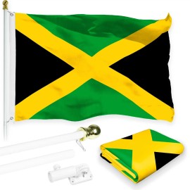 UD_G128 Combo Pack: 6 Feet Tangle Free Spinning Flagpole (White) Jamaica Jamaican Flag 3x5 ft Printed 150D Brass Grommets (Flag