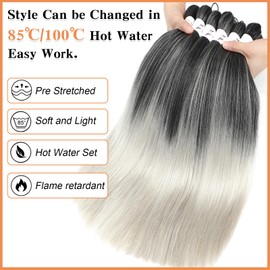 Ombre Grey Braiding Hair Pre Stretched, 26 Inch 8 Pack Prestretched Braiding Hair For Braiding Women Hair, Professional Synthetic Hair For Knotless Crochet Braids,Soft Yaki Straight(26in,8pc,Tgrey)