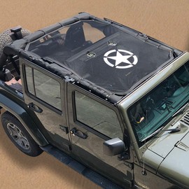 Bestaoo Full Mesh Sunshade Top Cover, Polyester Top Cover Provides UV Sun Protection for Jeep Wrangler JK 2007-2017 4 Doors - Star