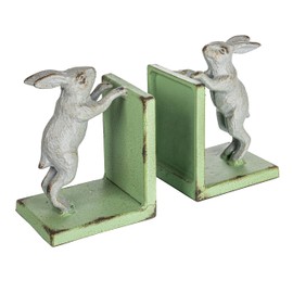 Creative Co-Op Decorative 2-Tone Cast Metal Rabbit Bookends, Green and Grey, Set of 2