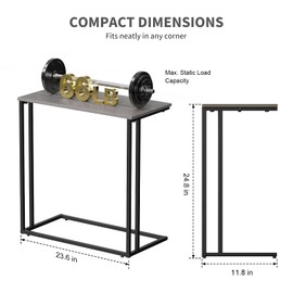 CAMOAT C-Shaped Side Table, Modern End Table with Metal Frame, Space Saving Design for Living Room，Large Surface Couch Table for Bedroom, and Home Office，24 x 12 x 24 inches (Grey)