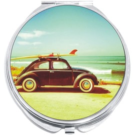NewCharms VW Bug Surf Beach Compact with Mirrors - Perfect Pocket and Purse Size Folding Mirror for Applying Make Up Anywhere