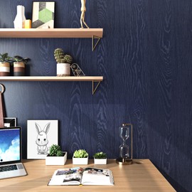Livelynine 24x197 Kitchen Cabinet Wallpaper Peel and Stick Countertops Waterproof Contact Paper for Desk Navy Blue Wood Grain Vinyl Wrap for Cabinets Furniture Table Self Adhesive Counter Top Covers