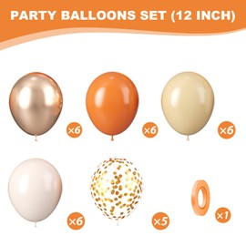 Fall Balloons Set: 12 Inch Orange, Champagne, Gold Metallic Balloons for Thanksgiving, Autumn, Birthday Parties