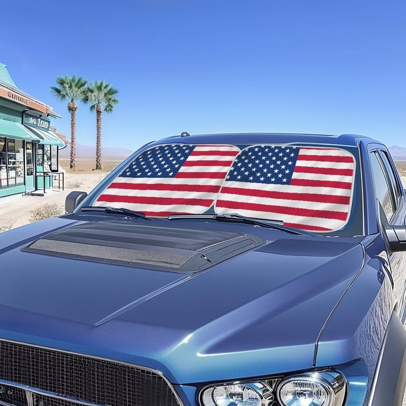 TSVAGA American Flag Car Windshield Sun Shade Foldable Car Cover