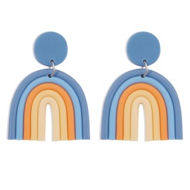 Rainbow Clay Earrings for Women Colorful Bohemian Lightweight U Shape Rainbow Dangle Earrings (blue,orange)