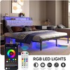 J.Fkne Full Bed Frames with Charging Station and LED Lights,