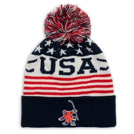 ChalkTalkSPORTS Hockey Knitted Beanie Hat | USA Ice Hockey Pom Beanie
