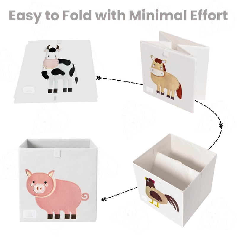 Two Cubs Storage Box - Kids Toys Organizer (13"x13"x13"), White,